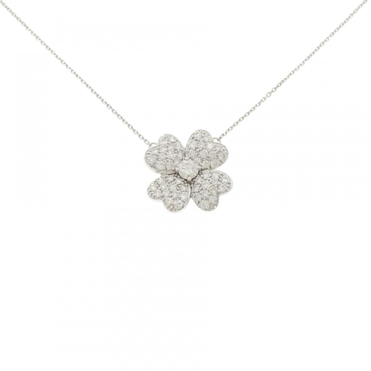 K18WG クローバー パヴェ ダイヤモンド ネックレス 1.00CT