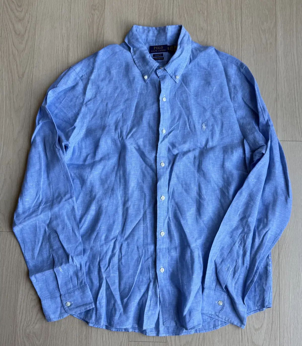 ポロ ラルフローレン 長袖 リネン シャツ アンタックフィット ブルー XL サイズ