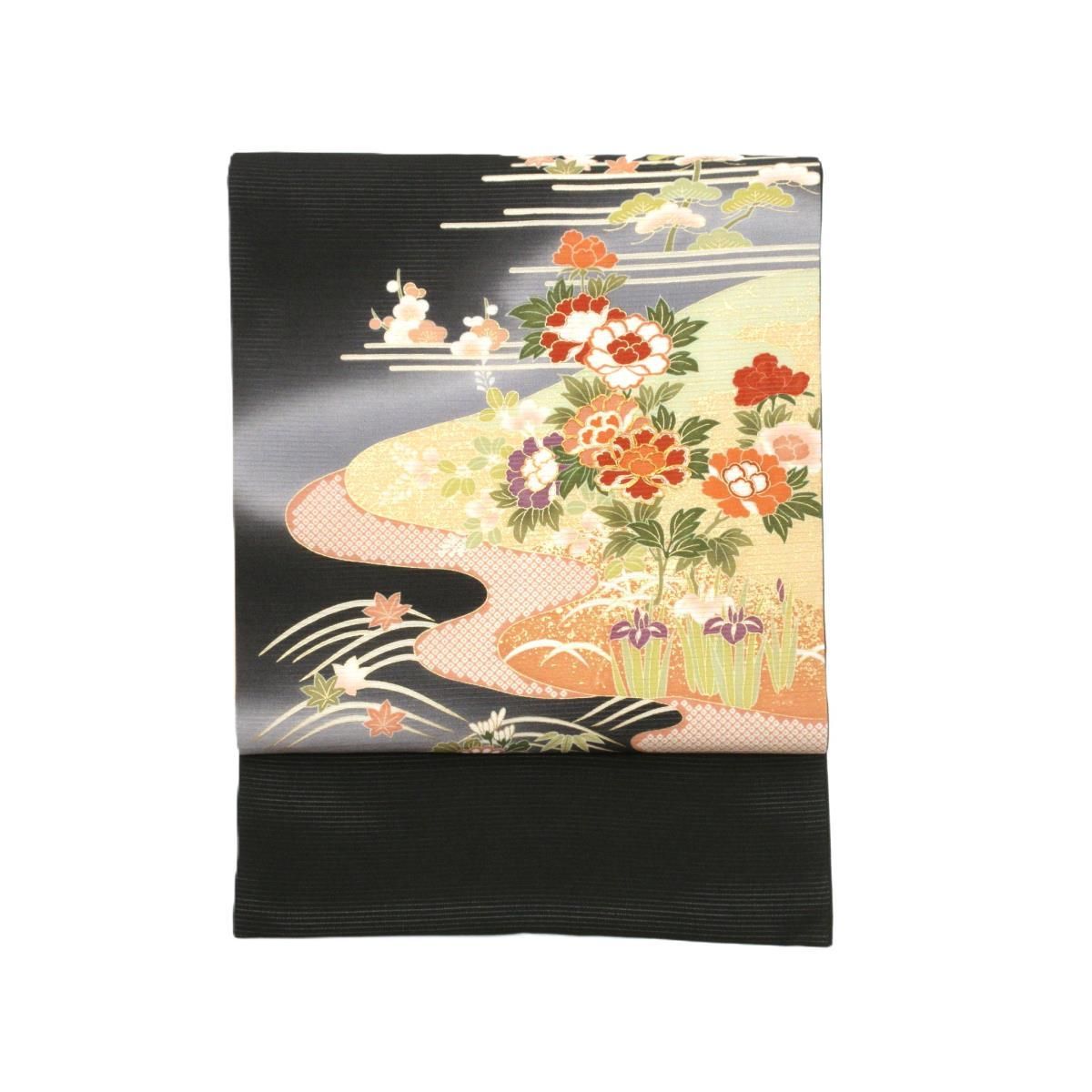 【未使用品】夏名古屋帯　絽ちりめん染帯　友禅金彩加工　刺繍入り 27,020円