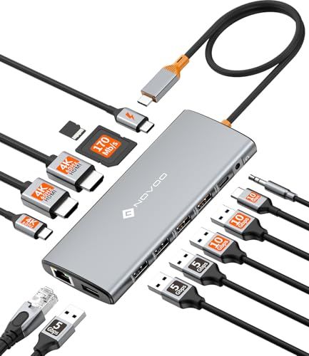 NOVOO USB C ハブ 14-in-1 ドッキングステーション HDMI 2つ 3画面出力 4K@60Hz対応 Type-C ハブ デュアルモニター トリプルディスプレイ MST/SST対応 USB-C ドック MacBook Pro/ 23b5b8eb