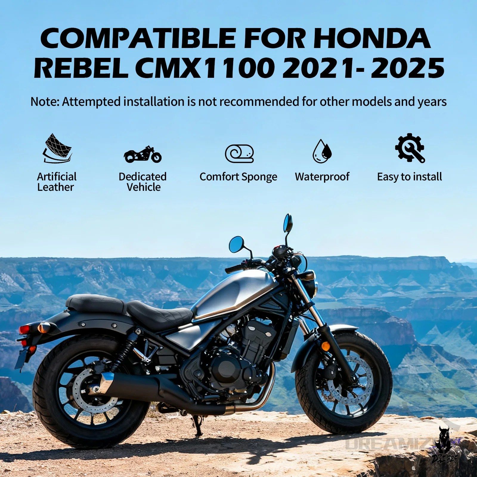 ホンダレブル1100 CMX1100 2021-2025 用 ゲルレザー助手席シートクッション