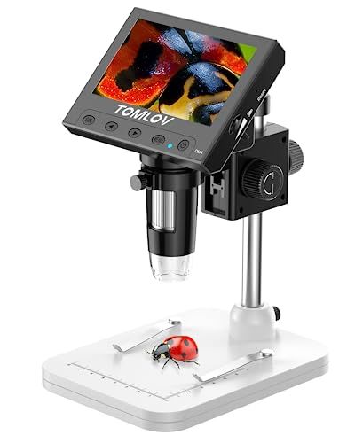 TOMLOV コイン デジタル顕微鏡 子供 USB充電式 1000x 液晶 調節可能 デジタルマイクロスコープ LEDランプ8個 昇降スタンド 4.3インチ電子顕微鏡 PC接続可能 Windows対応 初心者 学生 生物観察/自由研究/生物学 80292961