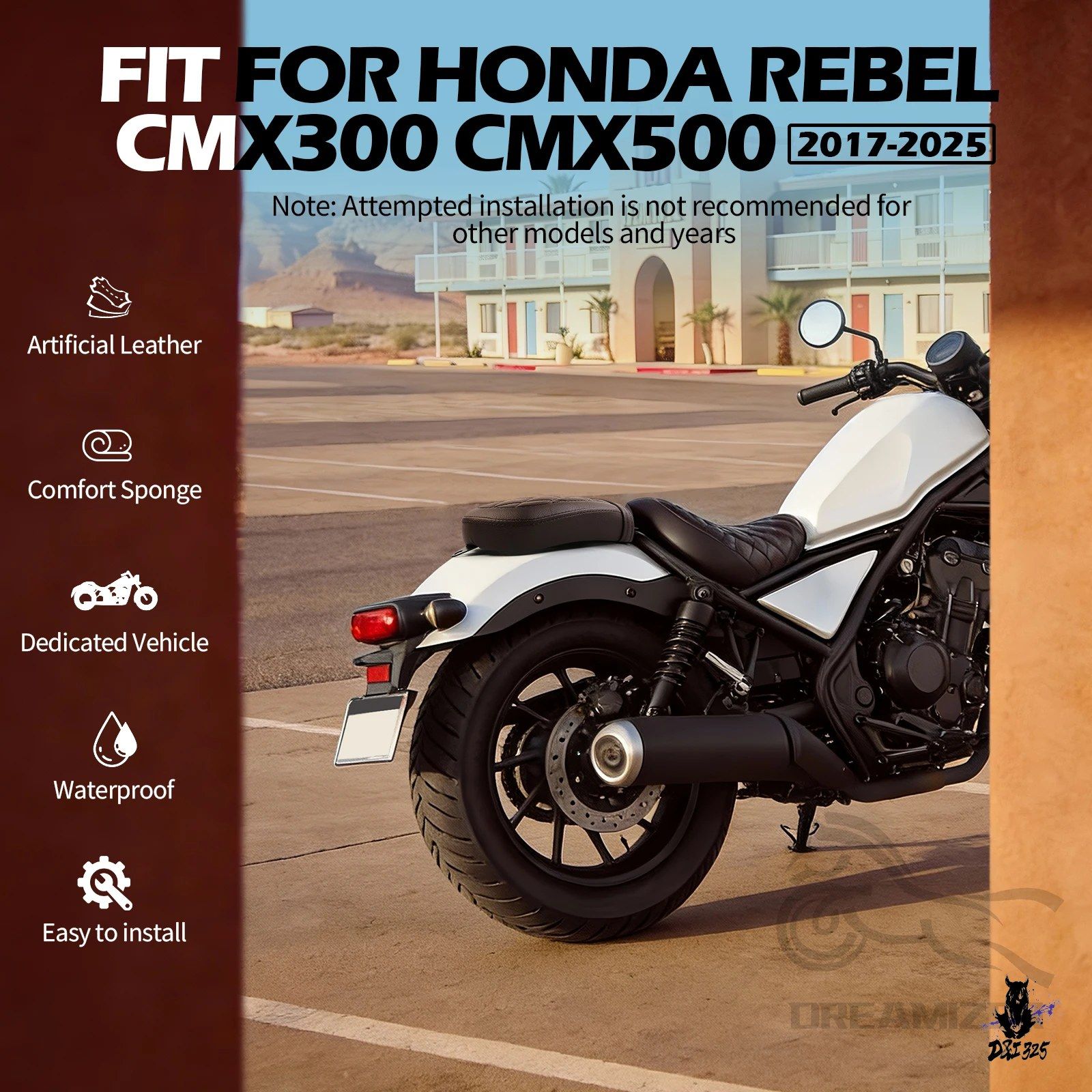 ホンダ レブル CMX 500/300 2017-2025 用 ブラウンオートバイレザーピリオンシートパッド