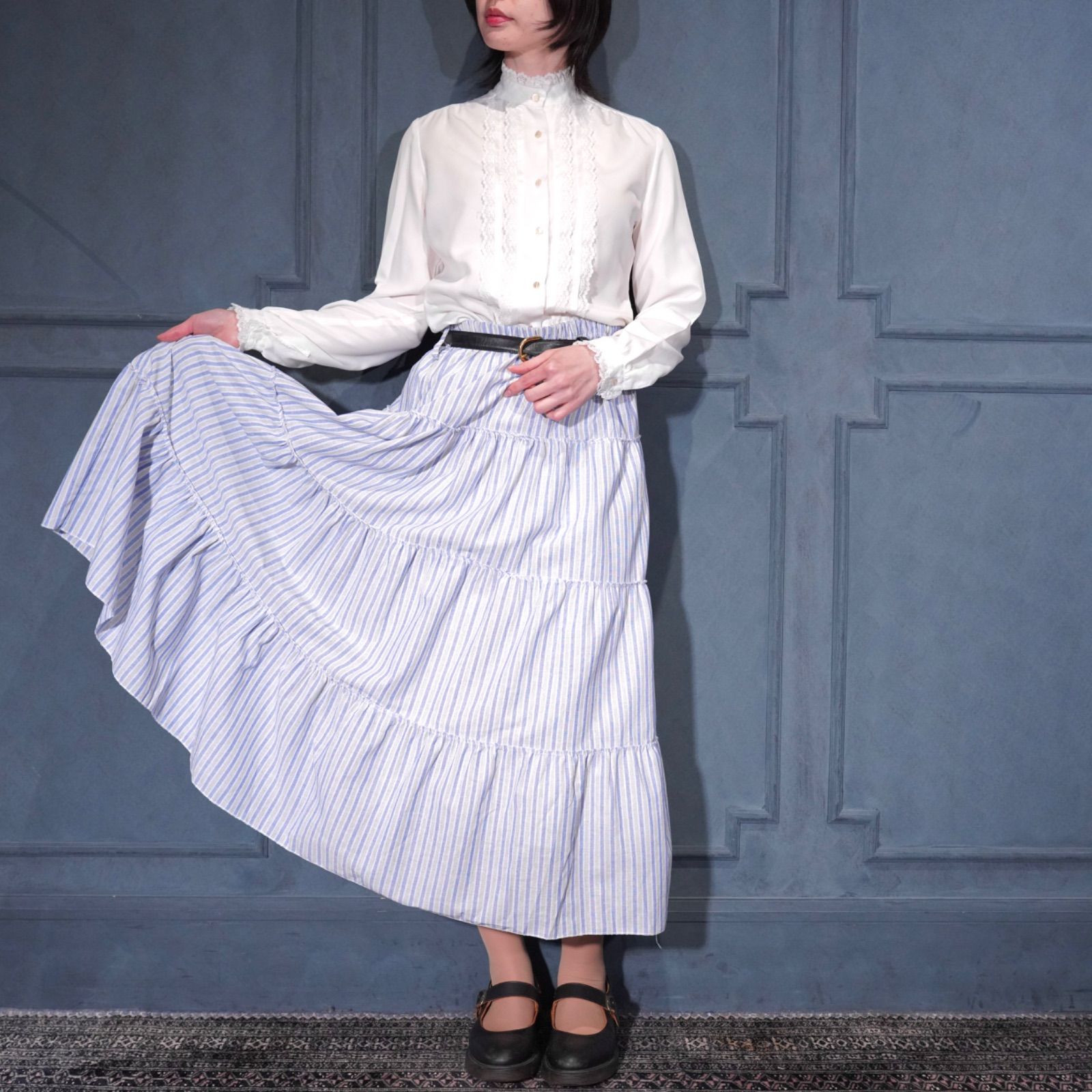 EU VINTAGE STRIPE PATTERNED COTTON LONG SKIRT/ヨーロッパ古着ストライプ柄コットンロングスカート