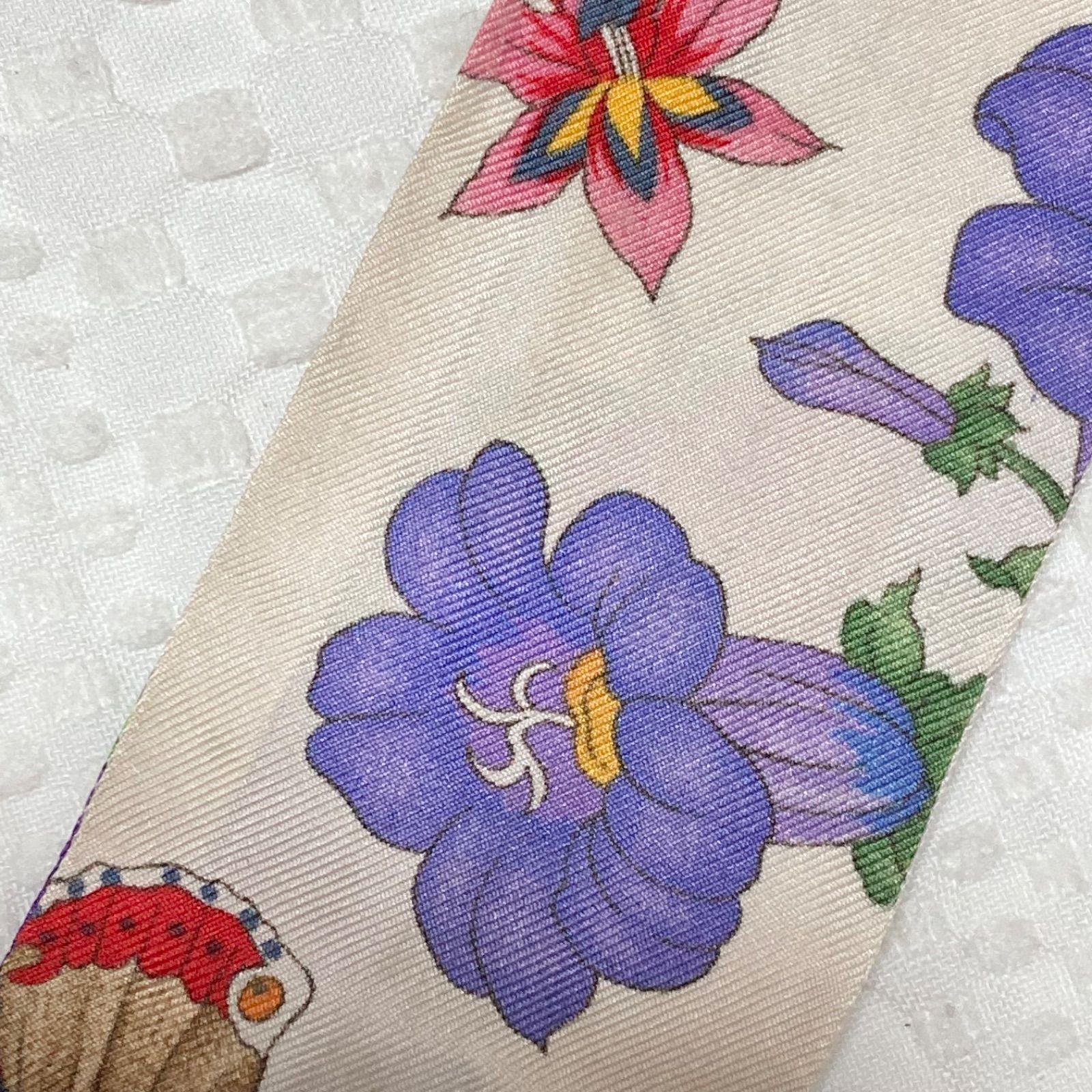 GUCCI グッチ フローラプリント ネックボウ ツイルスカーフ シルク