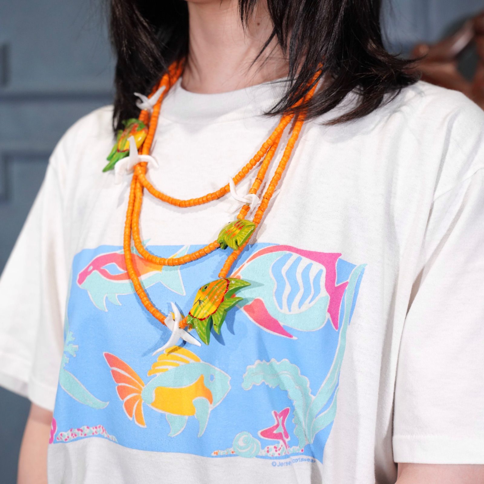 USA VINTAGE FISH DESIGN TRIPLE CHAIN NECKLACE/アメリカ古着お魚デザイントリプルチェーンネックレス