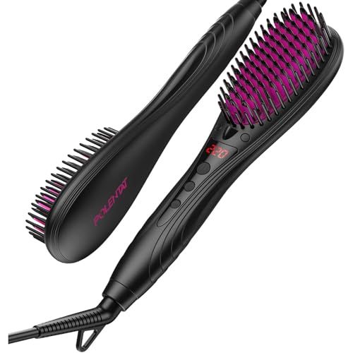 POLENTAT 【美容師おすすめ】ストレートブラシ ブラシ型ヘアアイロン ヒートブラシ マイナスイオン搭載 サロン級 MAX220℃ デジタル温度表示 6段階温度調整 温度記憶 急速加熱 静電気防止 火傷防止 自動電源オフ 時短スタイリング 70e6d6cf