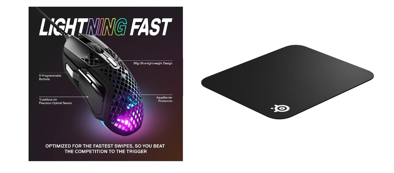 新品 SteelSeries ゲーミングマウス 有線 Aerox 5 62401 + ゲーミングマウスパッド 小型 25cm×21cm×0.2cm QcK mini 63005