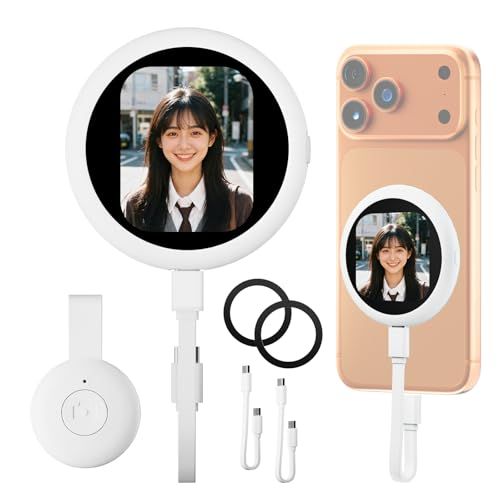 XPT021 自撮りモニター iPhone専用 自撮り モニター iPhone じどりモニター スマホ 背面モニター、磁気式 32g超軽量 超薄型 充電不要 有線接続 遅延ゼロ 高輝度OLEDディスプレイ 超高精細画面、ミラーリングワンタッチ 8c32bcd6