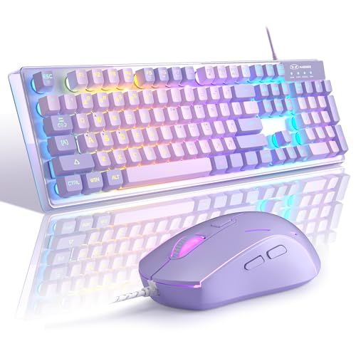 ゲーミングキーボードとマウスのコンボ、K1 RGB LEDバックライト付き有線キーボード 104キー付き コンピューター PC/ラップトップ用ゲーミングキーボード(パープル)e ac599301