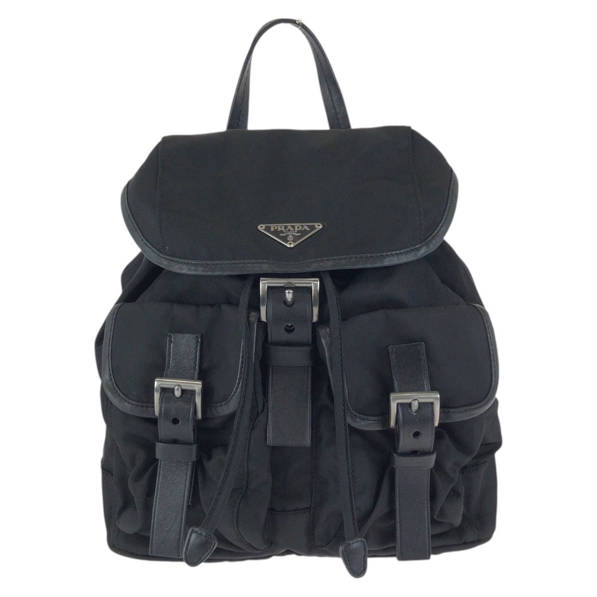 美品 PRADA プラダ テスート 三角ロゴプレート ブラック 黒 シルバー 