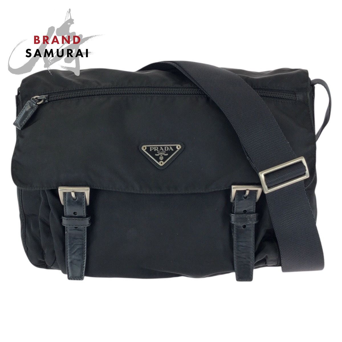 美品 PRADA プラダ テスート 三角ロゴプレート ブラック 黒 シルバー 