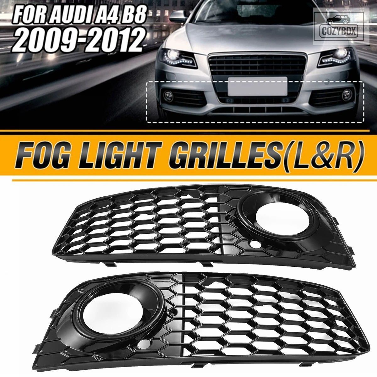 アウディ A4 B8 RS4 2009 - 12 ハニカムメッシュ フォグライトオープンベント A4 グリ