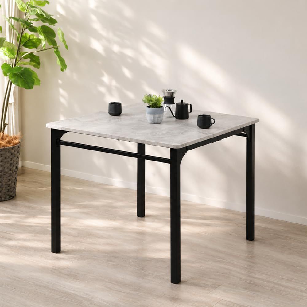 MIRAI-SHOW ダイニングテーブル 4人用 90cm幅 正方形 角型 90x90cm 壁付け 北欧 麻雀卓 作業台 90センチ 4人掛け おしゃれ シンプル 食卓テーブル キッチンテーブル 大理石風 単品 (ストーングレー（RA-DN-F9072-Sｍａ