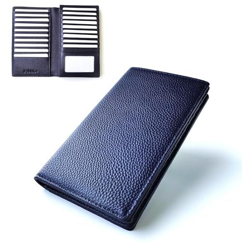 [Pebblee] カードケース 薄型 大容量 20枚収納 メンズ 長財布 スキミング防止 銀行通帳収納 本革 (ダークネイビー)t 168ba89b