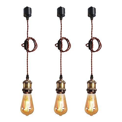 【新品】ペンダントライト E26口金 LED電球付き エジソン電球 60W形相当 消費電力6W 電球ソケット 照明器具 配線ダクトレール用 天井照明 吊り下げ コードアジャスター付き 100cm調節可能 3灯セット 調光調色不可 43e2eca3