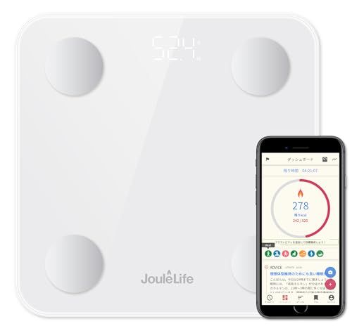 【新品】【最新改良モデル】75.1%が減量に成功した 体重計 体組成計 JL-104 スマホ連動 日本製アプリ 特許取得 ジュールライフ【体重/体脂肪率/筋肉量/基礎代謝量/BMI/水分率/骨量/内臓脂肪レベル/身体年齢】JouleLife 7687148f