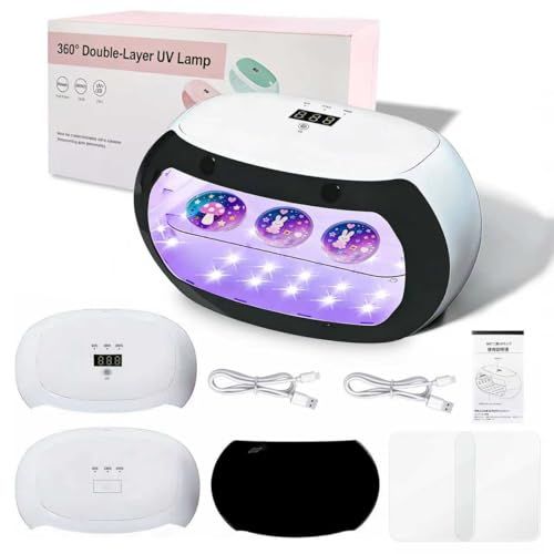 DonGee UVライト レジン用 UV レジン ライト 2in1 60W 両面照射 56個LED搭載 紫外線カット 長時間タイマー設定(60秒・180秒・300秒・600秒) アクリル板搭載 マグネット式 ジェルネイル DIYクラフト 日本 768b23b1
