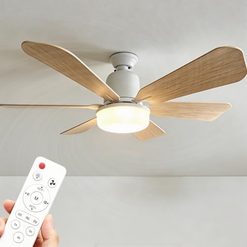 シーリングファンライト LED ファンライト リモコン付き 扇風機 照明 小型 E26 無階段調光/調色 メモリー機能 風量3階段 DCモーター 軽量 タイマー 天井照明 照明器具 簡単取付 直径52cm 木目 国内発送 e0fa7f35