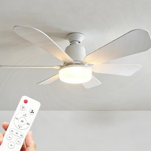 シーリングファンライト LED シーリングファン ファンライト リモコン付き 扇風機 照明 小型 E26 無階段調光/調色 メモリー機能 風量3階段 DCモーター 軽量 タイマー 天井照明 照明器具 簡単取付 直径52cm ホワイト 国内発送 8ca2c9d9