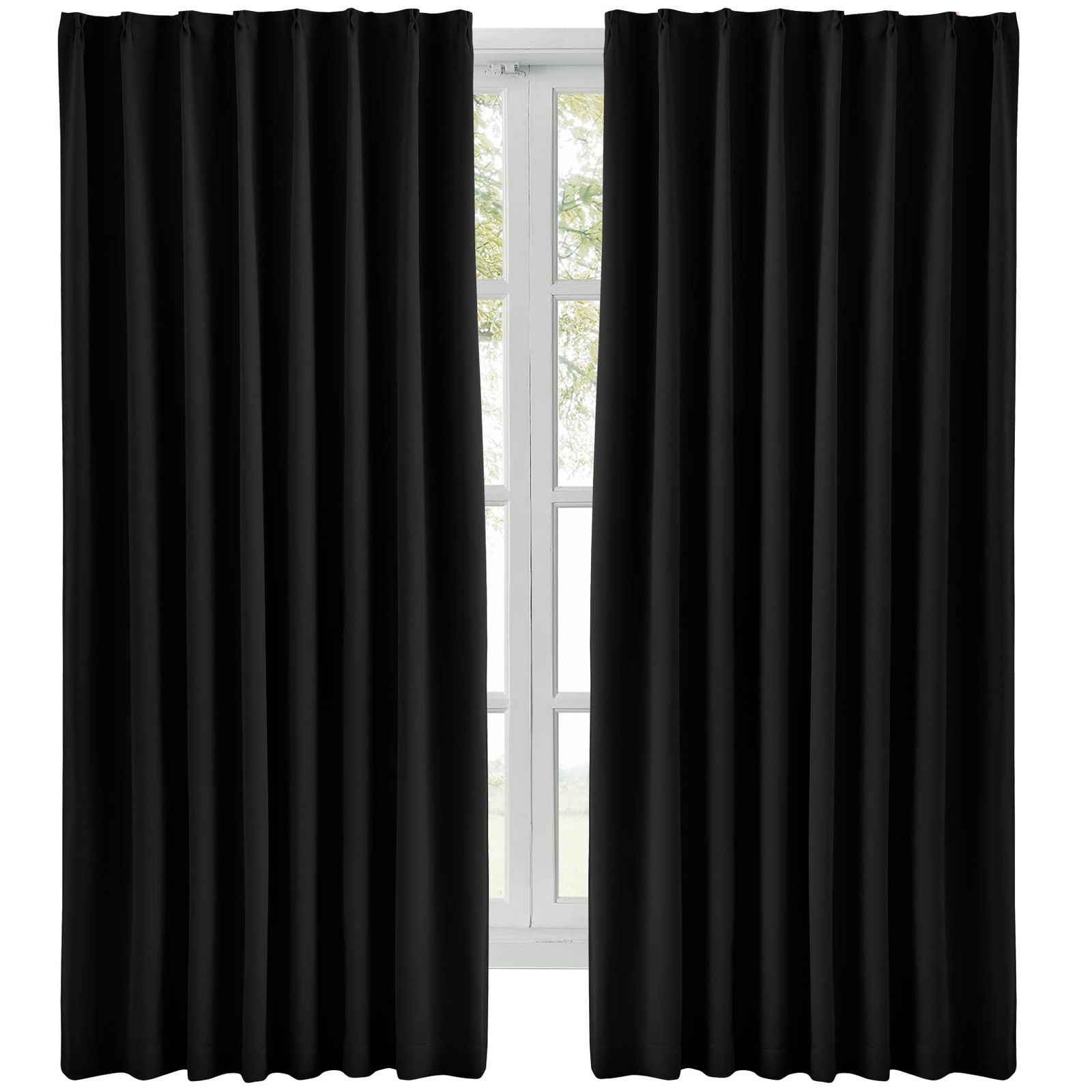 新品 Hansleep カーテン 1級遮光 幅150cm×丈230cm 2枚組 ブラック 断熱 防寒 防音 省エネ 厚手 無地 おしゃれ 洗える 寝室 リビング用 (ブラック 幅150cm×丈230cm)