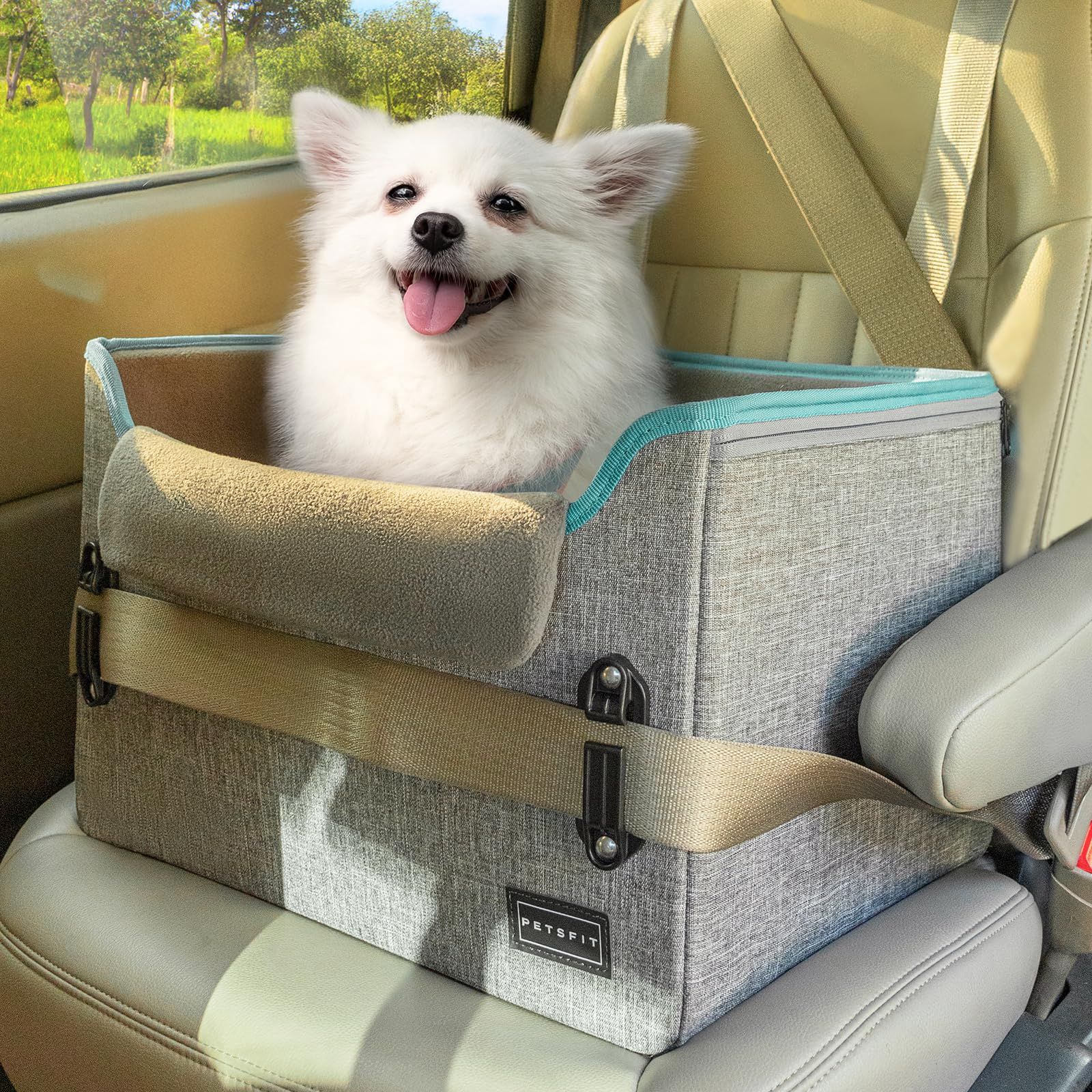 Petsfit 犬 ドライブボックス 小型犬 2重の安定設計 【座り台の高さが調節できるタイプ】ドライブシート 犬 車用ベッド カーシート 安定 コンパクト 飛び出し防止 折り畳み可能 しっかり 省スペース 型崩れ防止 助手席 後部席 灰色 65629b45