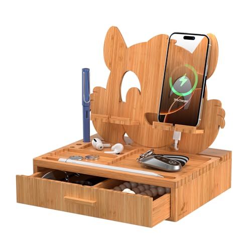 Pezin & Hulin 誕生日プレゼント お祝いギフト リス型多機能収納ボックス スマホスタンド 枕元収納 充電スロット付き、 タブレットやスマホの充電が便利で，メガネ、財布、キー、腕時計、イヤホンなども小物も収納出来，子供、夫、彼氏、彼女、友達の誕プｍａ
