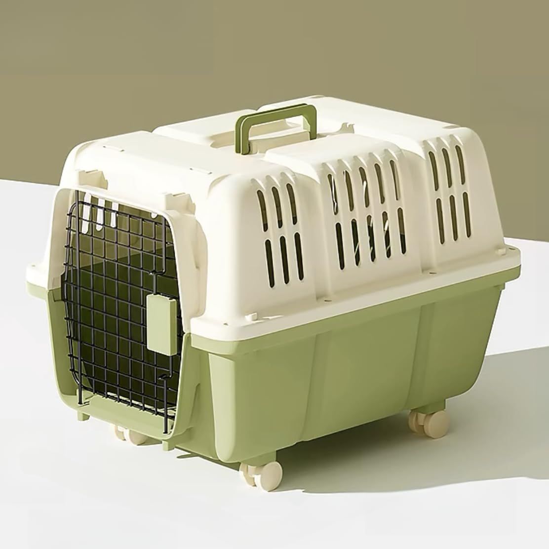 ペットキャリー クレート 中型犬～大型犬用 Lサイズ グリーン ハードキャリー 通気性良好 取っ手付き キャスター付き 幅45×奥行60×高さ47cm HKX07mt 96861e74 7,042円