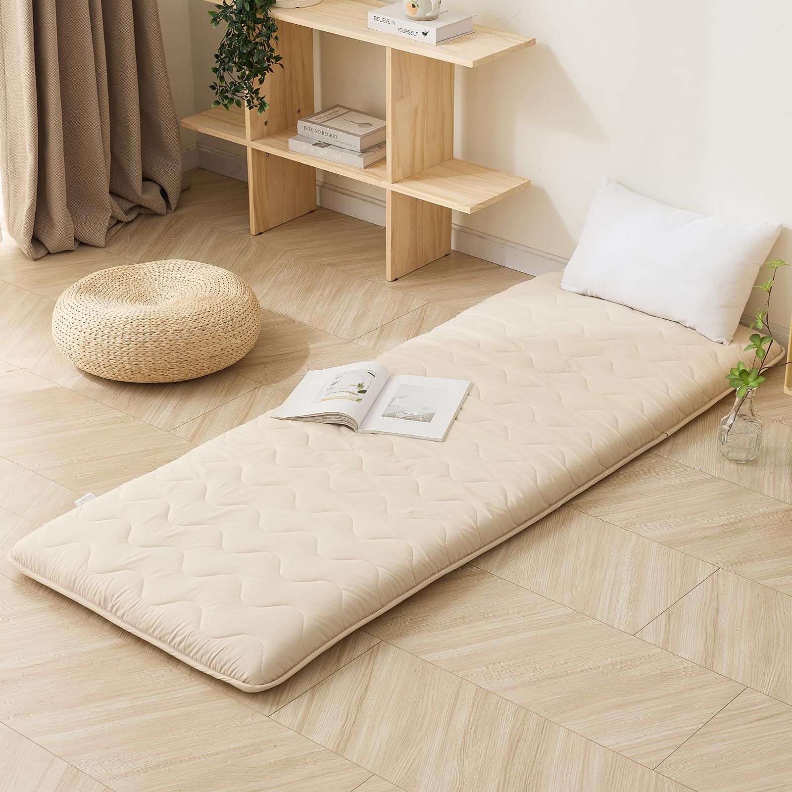 【迅速に発送】fuwawa ごろ寝マット 70×180cm 敷布団 厚め8cm ごろ寝布団 長座布団 ウレタン入り 【TEIJIN中綿使用】 体圧分散 4層構造 ごろ寝座布団 お昼寝マット 大人 うたた寝マット ごろ寝クッション 軽量 コンパクト 畳める 固綿