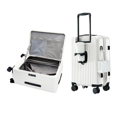 [Yuweijie] スーツケース キャリーケース 片開き 拡張機能付き フロントオープン 大容量 機内持ち込み 超軽量 ファスナータイプ カップホルダー キャリーバッグ 横開き ハード TSAロック ビジネス 旅行 出張 1-3泊 ホワイト 40l~47ｍａ
