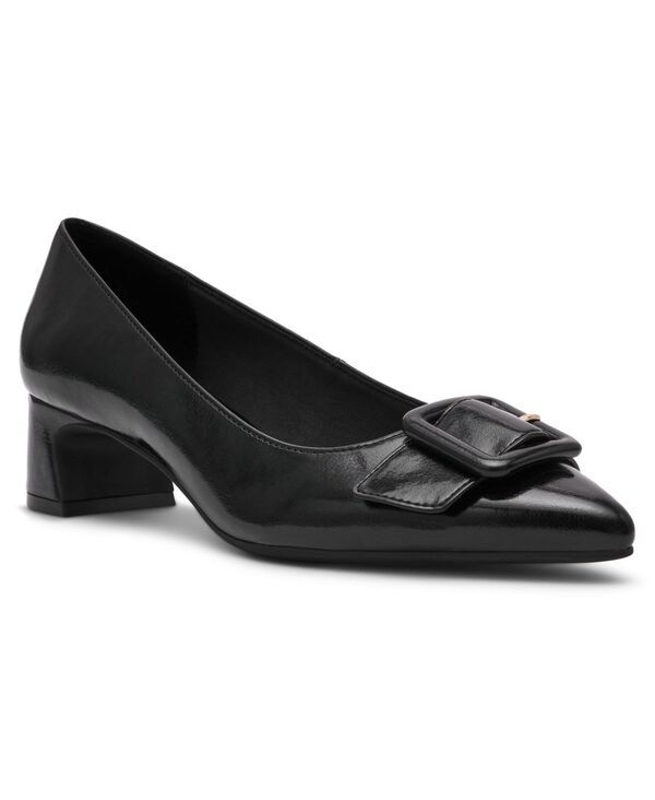 アンクライン レディース シューズ パンプス ヒール Anne Klein Womensenara Block Heel Buckle Pumps Black Crinkle ブラック