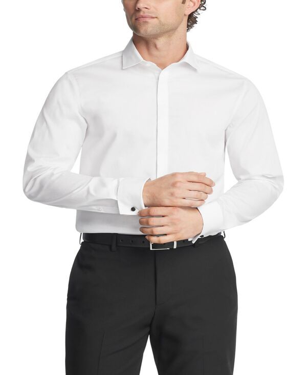 カルバンクライン メンズ トップス シャツ スリムフィット Tシャツ Calvin Klein Steel Mens Dress Shirt Regular Slim Fit WHITE ホワイト