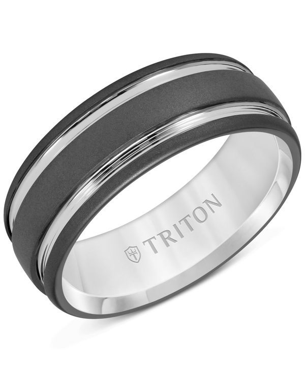 トリトン メンズ アクセサリー リング Triton Mens TwoTone Sandblast Finish Wedding Band Tungsten Carbide Black ブラック