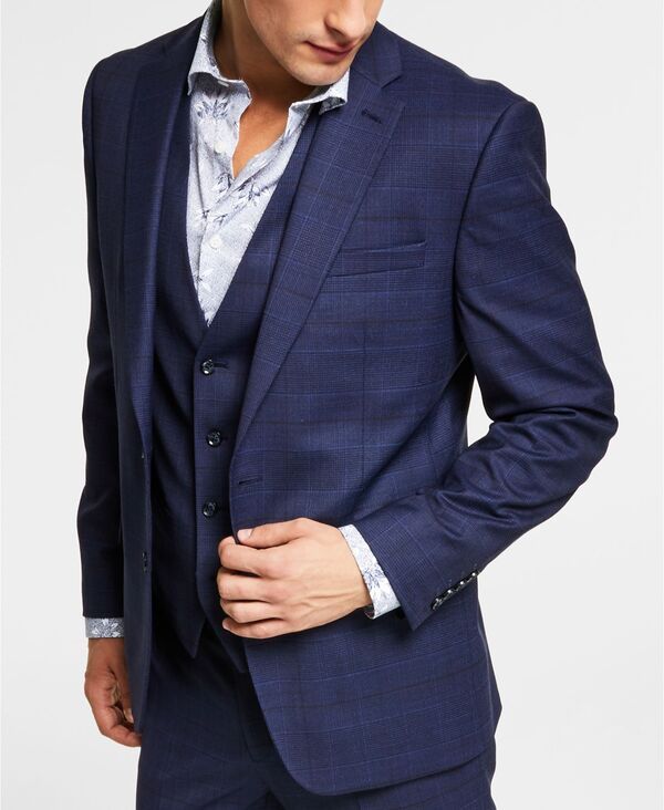 バースリー メンズ アウター ジャケット・ブルゾン ウール ジャケット Bar III Mens SlimFit Wool Suit Jacket Navy Plaid ネイビー