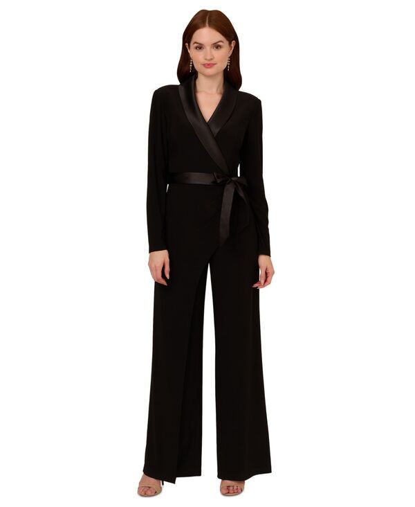 アドリアナ パペル レディース ボトムス カジュアルパンツ ジャンプスーツ 長袖 Adrianna Papell Womens LongSleeve Tuxedo Jumpsuit Black ブラッ
