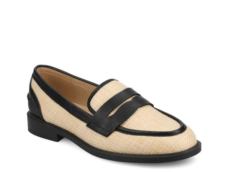 ジャーニー レディース シューズ スリッポン・ローファー Journee Brooks Loafer BlackBeige Raffia ブラック