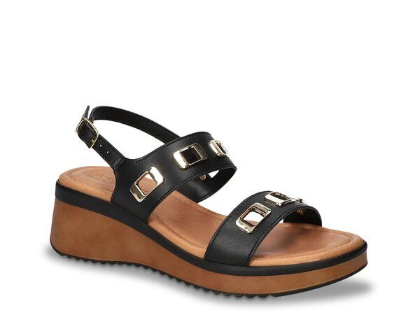 ベラヴィータ レディース シューズ サンダル Bella Vita Vic Wedge Sandal Black Leather ブラック