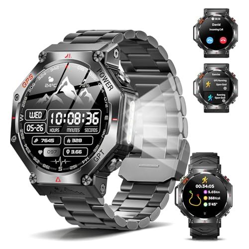 ★新品★スマートウォッチ 【2026新型 内蔵GPS ChatGPT搭載 AI文字盤】 軍用規格グレード 男性用スマートウォッチ 耐衝撃 Bluetooth5.3通話 LINE/メッセージ通知 振動と着信音設定 1.39インチ大画面 高輝度懐 33433e82