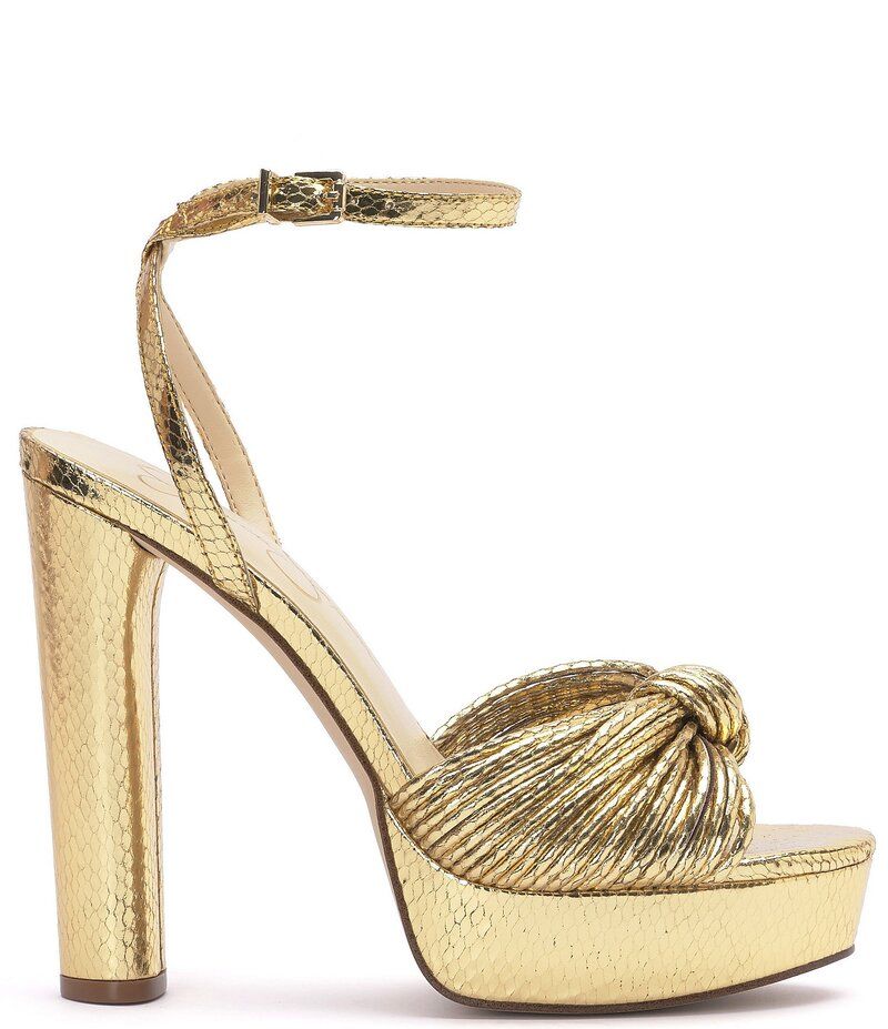 ジェシカシンプソン レディース シューズ サンダル プラットフォーム トール アンクル レザー Jessica Simpson Immie Ankle Strap Metallic Leather E