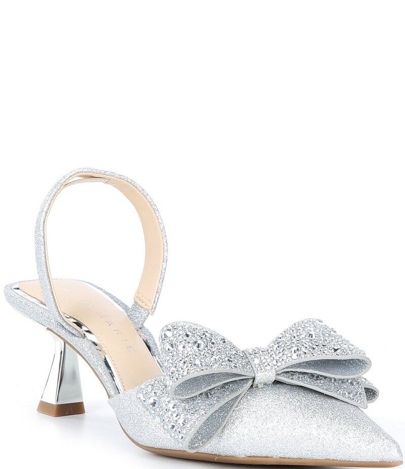 アレックスマリー レディース シューズ ヒール Alex Marie Wendy Glitter Rhinestone Bow Slingback Pumps Silver シルバー