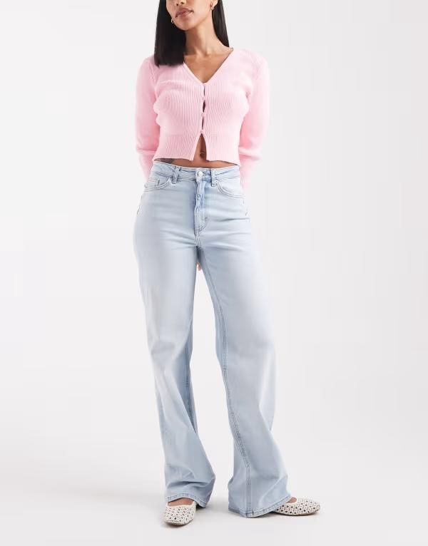 オンリー レディース ボトムス デニムパンツ ワイドレッグ ハイウエスト ジーンズ ONLY Juicy high waist wide leg jeans in bleached light blu