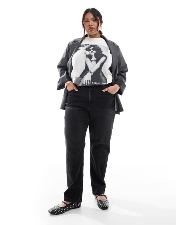 エイソス レディース ボトムス デニムパンツ スリムフィット ジーンズ ASOS Curve ASOS DESIGN Curve slim fit comfort mom jeans in washe