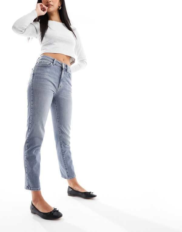 オンリー レディース ボトムス デニムパンツ ストレート ジーンズ ONLY Emily high rise straight leg jeans with stretch blue wash Blu