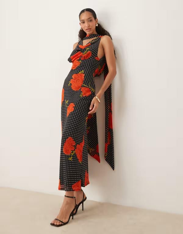 ネバーフリードレスド レディース トップス ワンピース ミディワンピース プリント ミディ Never Fully Dressed Sophie midi dress in poppy print B