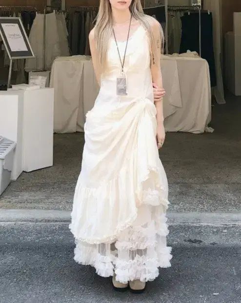 アデリオ フリル シースルー ロング ドレス コーデ セット