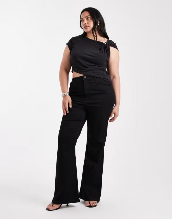 エイソス レディース ボトムス デニムパンツ ジーンズ ASOS Curve ASOS DESIGN Curve sculpting super stretch flare jeans Black ブ