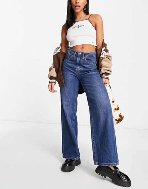 オンリー レディース ボトムス デニムパンツ ワイドレッグ ジーンズ Only Hope high waisted wide leg jeans in mid MID BLUE ブルー