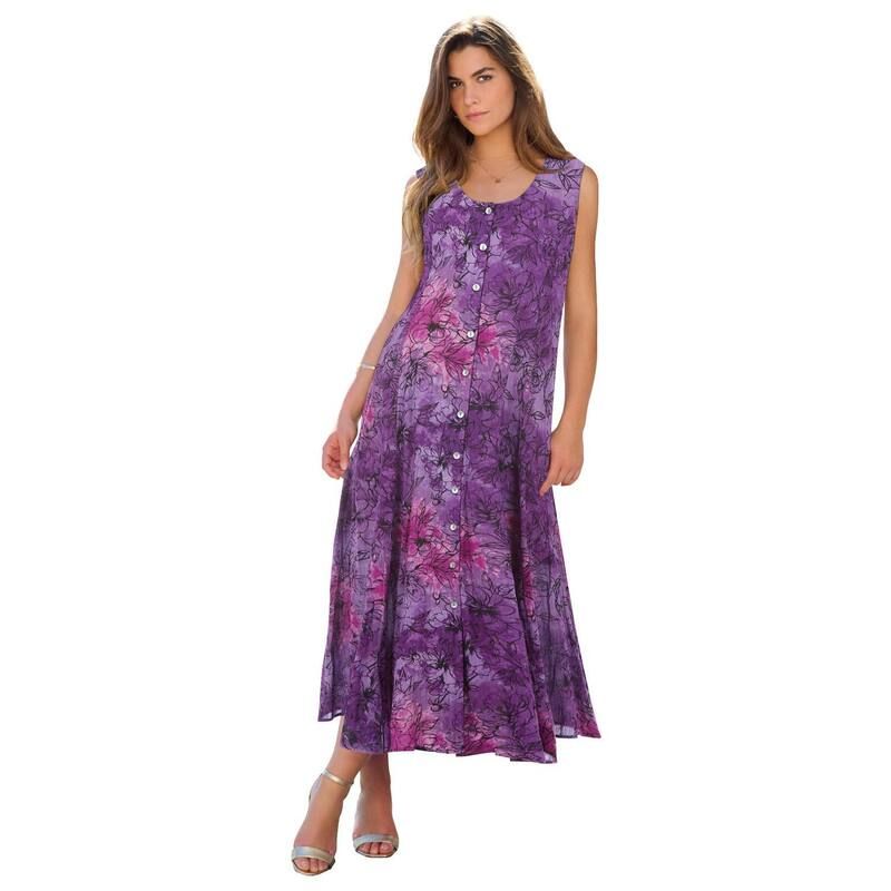 ロアマンズ レディース トップス ワンピース A ライン プラスサイズ マキシ Roamans Womens Plusize Sleveless HandCrinkled ButtonFront AL