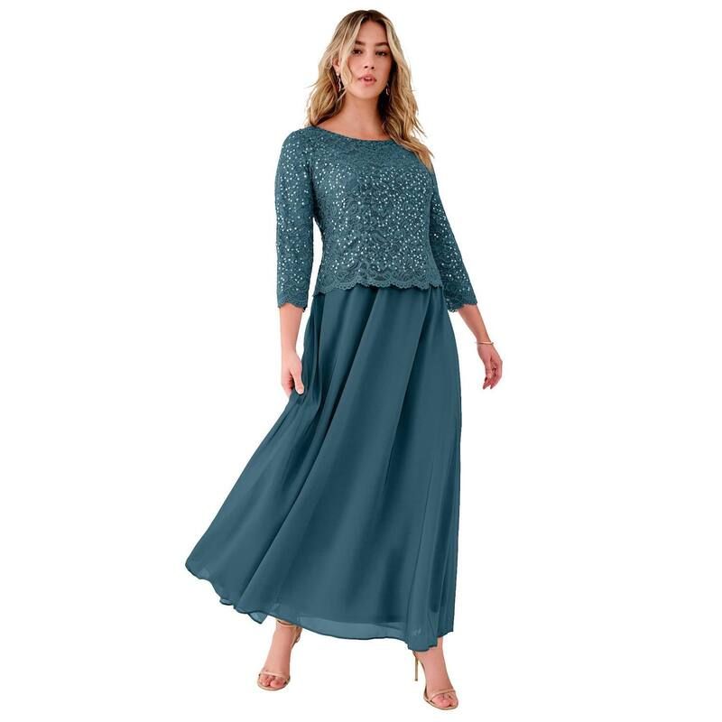 ロアマンズ レディース トップス ワンピース A ライン プラスサイズ レース Roamans Womens Plusize Sparkle Lace Popover ALine Gown With