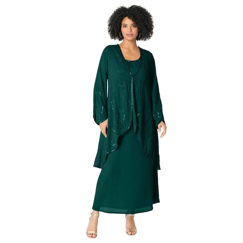 ロアマンズ レディース トップス ワンピース ジョーゼット プラスサイズ Roamans Womens Plusize PlusSize 2 Piece Long Sleeve Beaded Geor